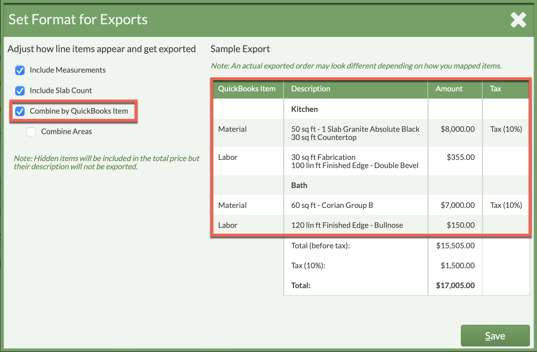 Quickbooks export formats